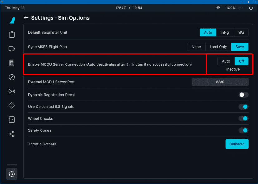 FlyPad Sim Options