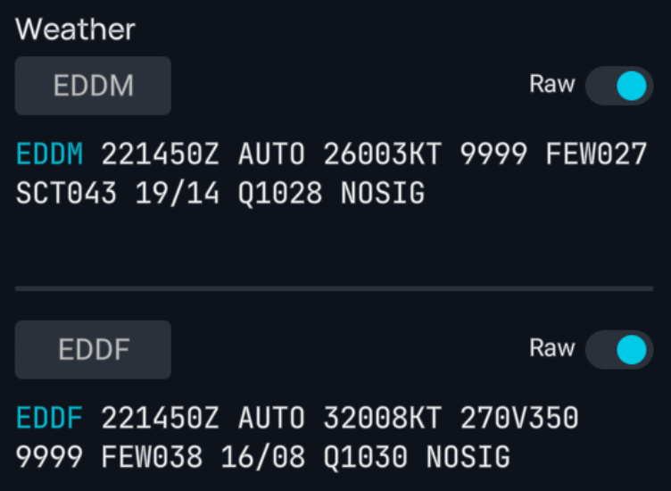 flyPad showing weather