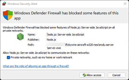 Windows Firewall Dialog Windows Firewall Dialog